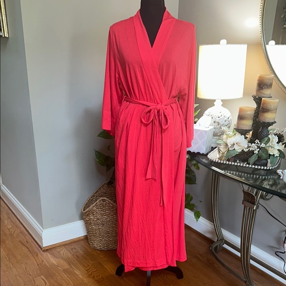 Natori Pink and Orange Wrap Robe with Tie Waist - Picture 1 of 11